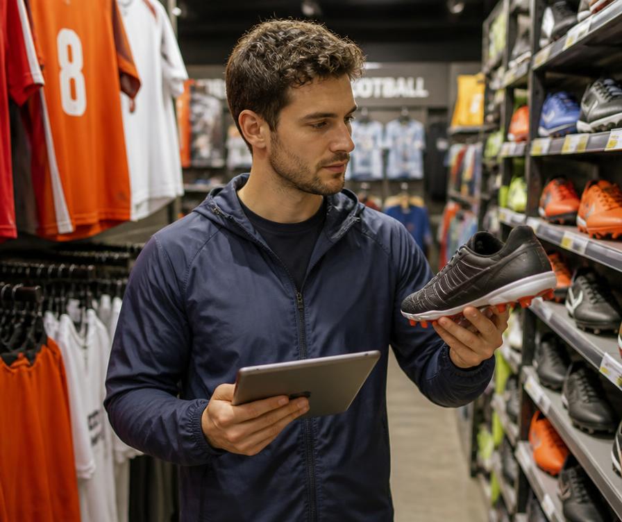 Client comparant un produit en magasin de sport