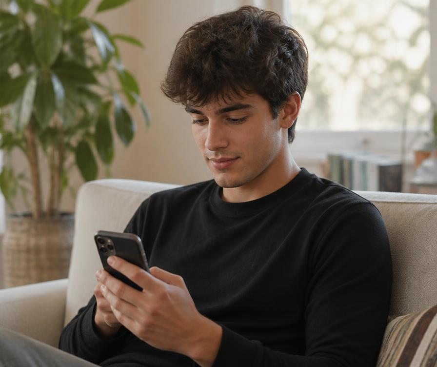 Sportif consultant son téléphone à la maison